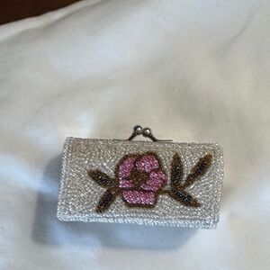 Beaded Pink Floral Key & Card Holder